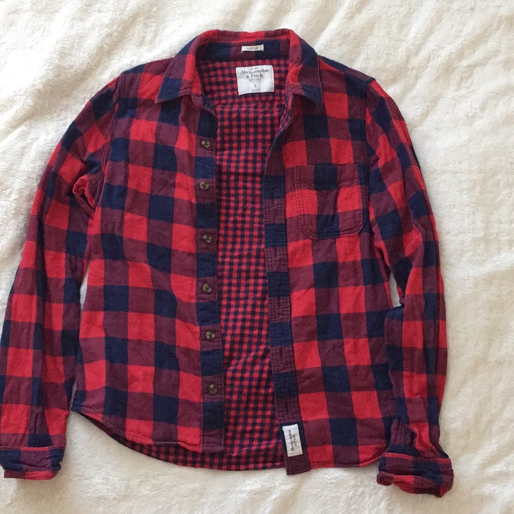 Abercrombie & Fitch red and navy plaid button up